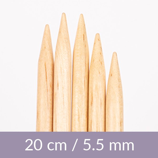 Dobbeltpinde - Birch - 20 cm 5,50 mm / 7,9 tommer US 9 - Strikkepinde, Strikkepinde, Strikning, Strikke, hækle, knytte og væve