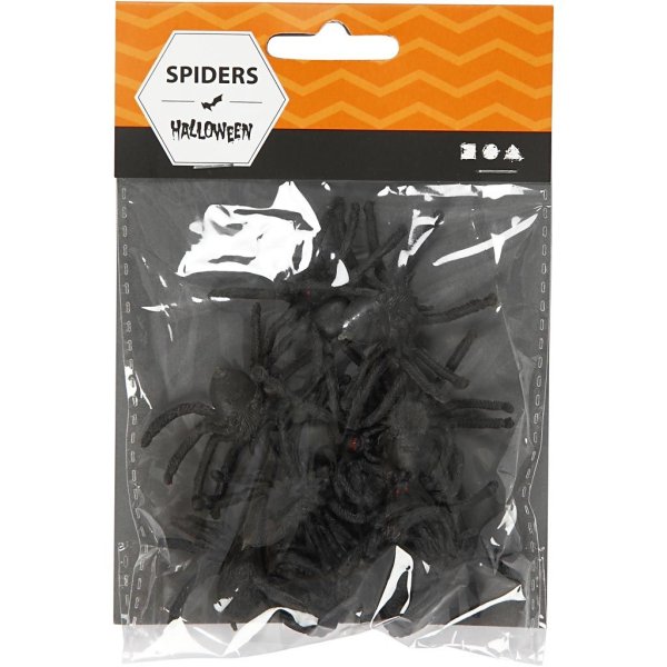 Plast edderkopper 4 cm svarte 10 stk Plast edderkopper 4 cm svarte 10 stk