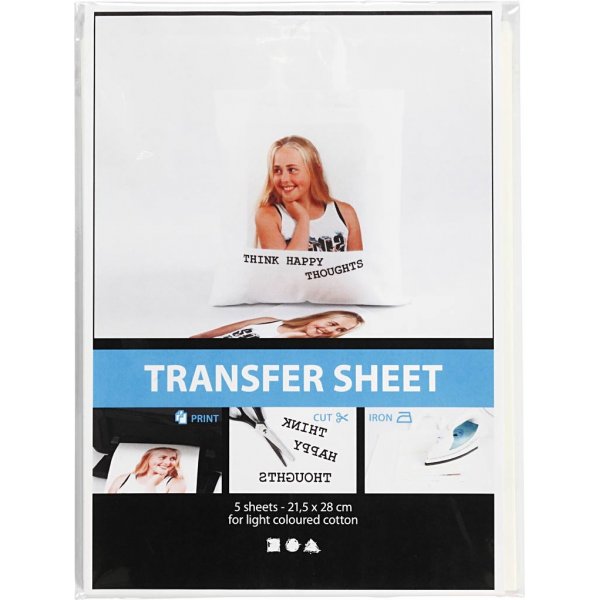 Transferark - transparent - till ljusa textilier - 5 ark Transferark - transparent - till ljusa textilier - 5 ark