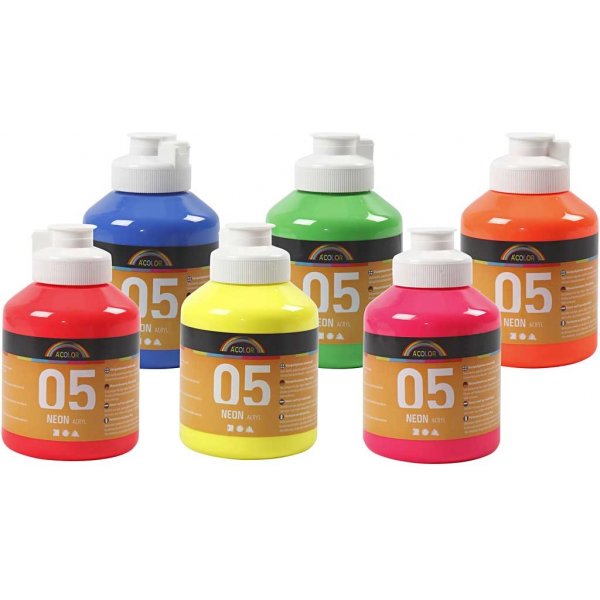 Skolfärg - Akryl - Neon - neonfärger - 6 x 500 ml Skolfärg - Akryl - Neon - neonfärger - 6 x 500 ml