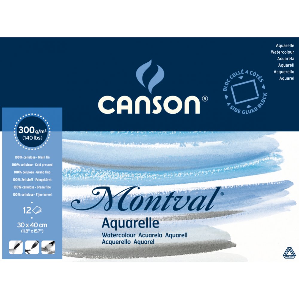 Canson Montval 300 g Fin - 30x40 cm - Akvarelpapir, Blok