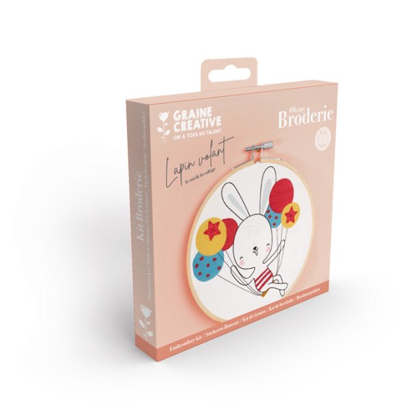 Broderikit flygande kanin Ø15 cm Broderikit flygande kanin Ø15 cm