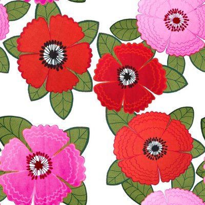 Mnstrad Trik 150 cm - Zinnia Rd Rosa Blommor Vit