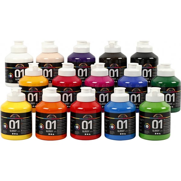 Skolfärg - Akryl - mixade färger - blank - 15 x 500 ml Skolfärg - Akryl - mixade färger - blank - 15 x 500 ml