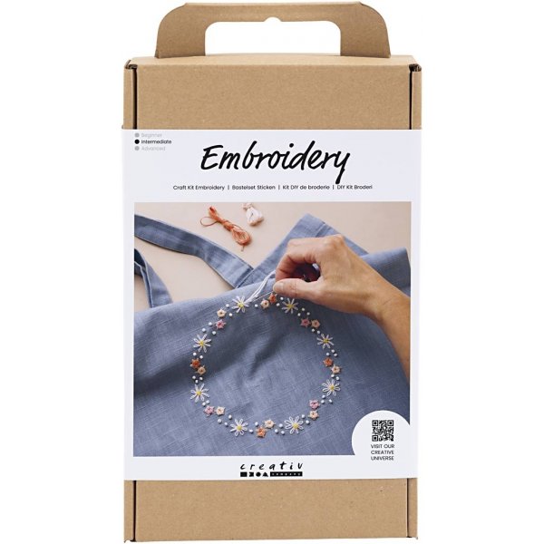 DIY Kit Broderi - duvblå - Textilkasse DIY Kit Broderi - duvblå - Textilkasse