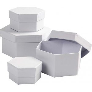 Sekskantede bokser - hvite - 4 stk