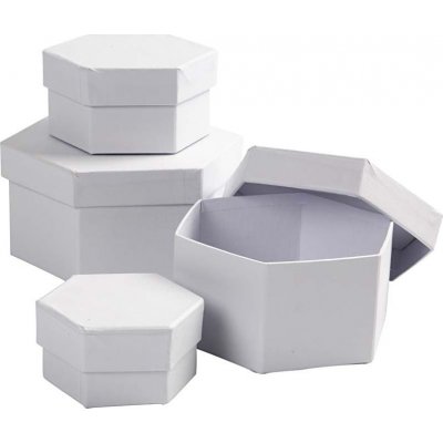 Sekskantede bokser - hvite - 4 stk