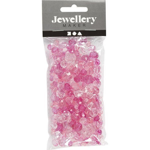 Harmoni facetterade plastpärlor - mixade - rosa - 45 g Harmoni facetterade plastpärlor - mixade - rosa - 45 g
