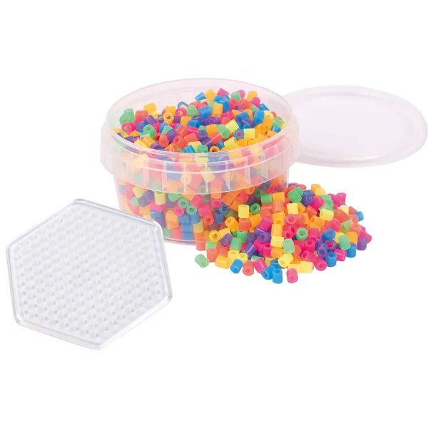 R�rp�rlor neonmix i burk med hexagonformad p�rlplatta - ca 1000 st