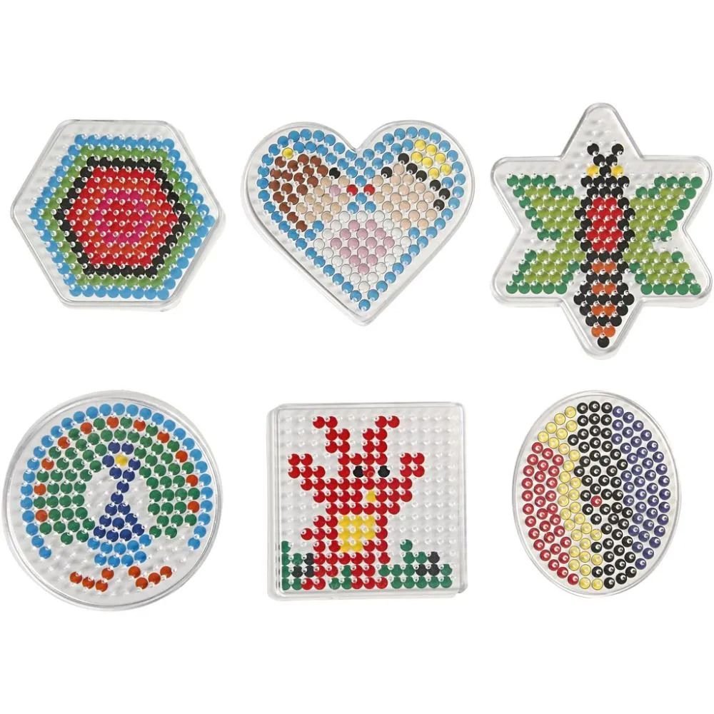 Perleplader - Oval, hjerte, sekskantet, cirkel, firkantet, stjerne - 7x7,5-10,5x9,5 cm - 6 stk. - Perleplader, Perler & perleplader, Håndværk