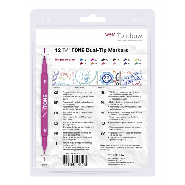 Tombow TwinTone Bright 0,3/0,8 mm 12-pak