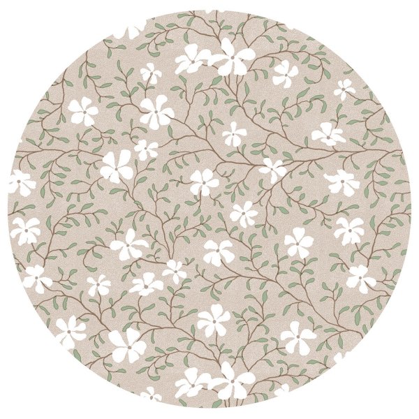 Vaxduk rund Sm�blommig motiv - Linne/gr�n
