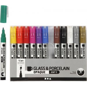 Glas- och porslinstusch - mixade färger - semi opaque - 1-2 mm - 12 st