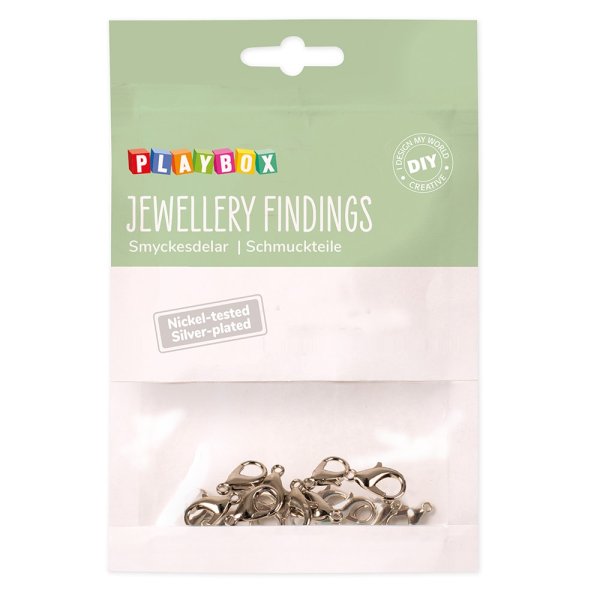 Halsbandslås karbinhake 13 mm försilvrade - 10 st Halsbandslås karbinhake 13 mm försilvrade - 10 st