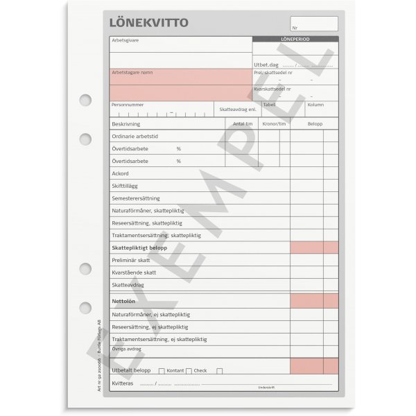 Lönekvitto - A5 med 1 kopia Lönekvitto - A5 med 1 kopia