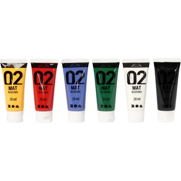 Skolfärg - Akryl - standardfärger - matt - 6 x 20 ml Skolfärg - Akryl - standardfärger - matt - 6 x 20 ml