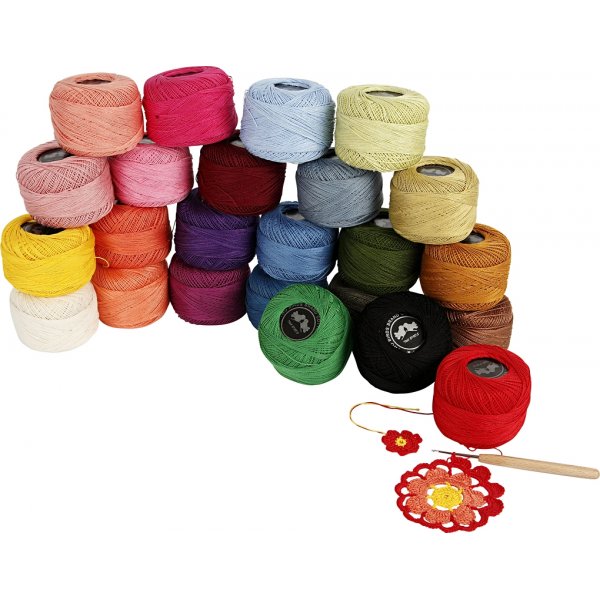 Mercericerat Bomullsgarn - mixade färger - 24 x 20 g Mercericerat Bomullsgarn - mixade färger - 24 x 20 g