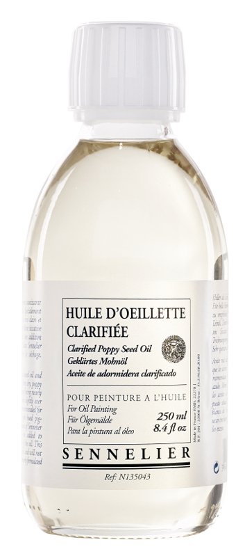 Oliemedium Sennelier 250 ml - Clarified Poppy Seed Oil - Medium til oliemaling, Malermedium, Fernis og kunstner medier til kunstmaling