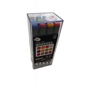 Tuschpenne 12 stk. - farvet tusch, dobbelt spids, klar