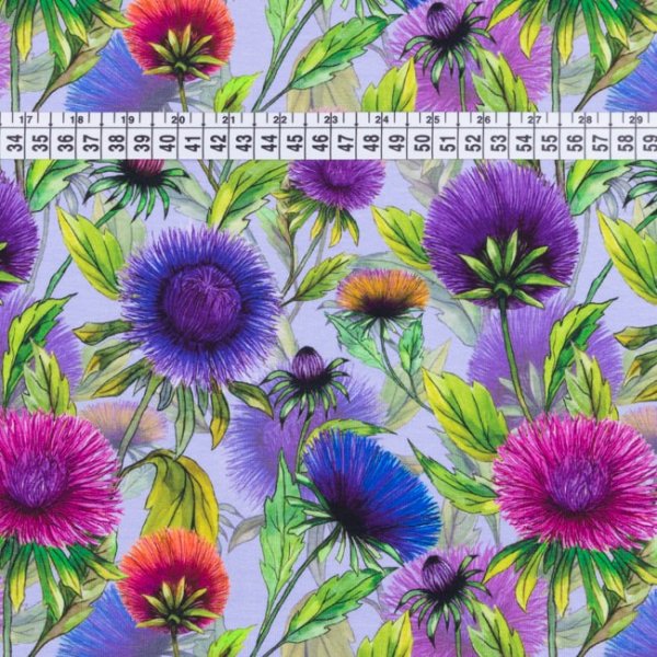 Mønstret Jersey 150 cm - Kornblomst Lilla Mønstret Jersey 150 cm - Kornblomst Lilla
