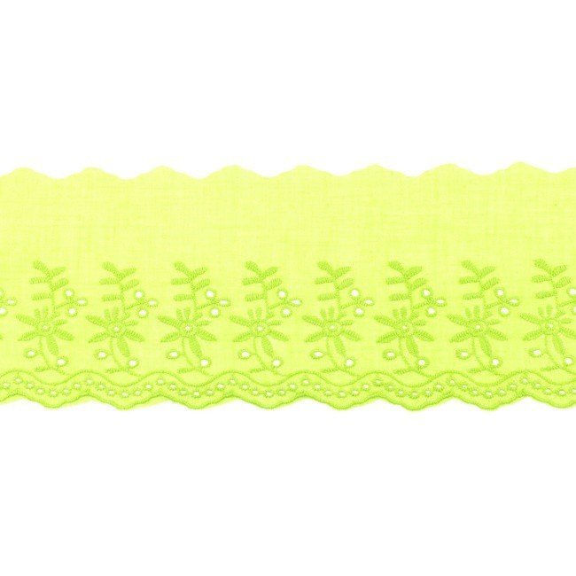 Bord - Broderte doble blomster - lime - Festong, Bånd & pyntebånd, Tekstilbånd og snorer