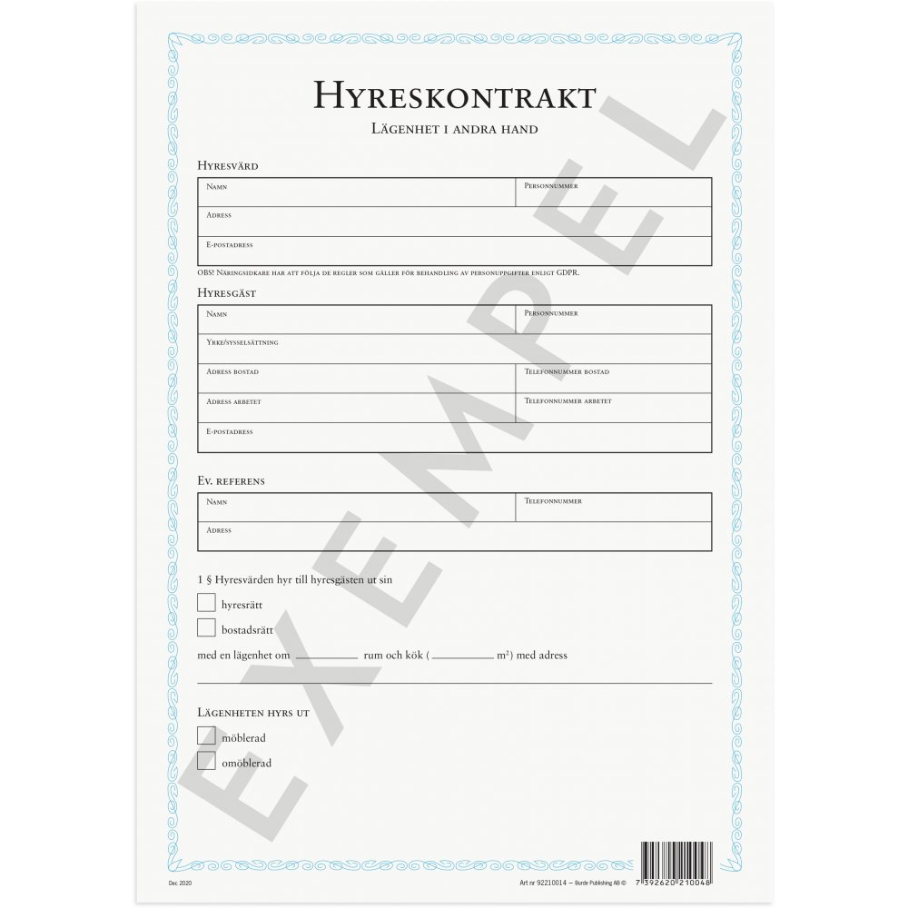Lejekontrakt - 2. hånds lejlighed + kaution - Formularer, Papir, Kontorartikler