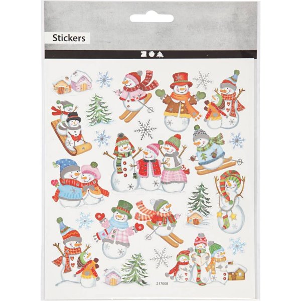 Klistermærker snemænd på ski 15x16,5 cm - 1 ark Klistermærker snemænd på ski 15x16,5 cm - 1 ark
