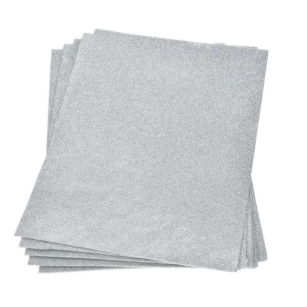 Ark av gummiskum med glitter 200x300x2mm - sølv - Skumgummiark, Dekorgummi, Dekorativt materiale, Hobbymateriale, Håndverk