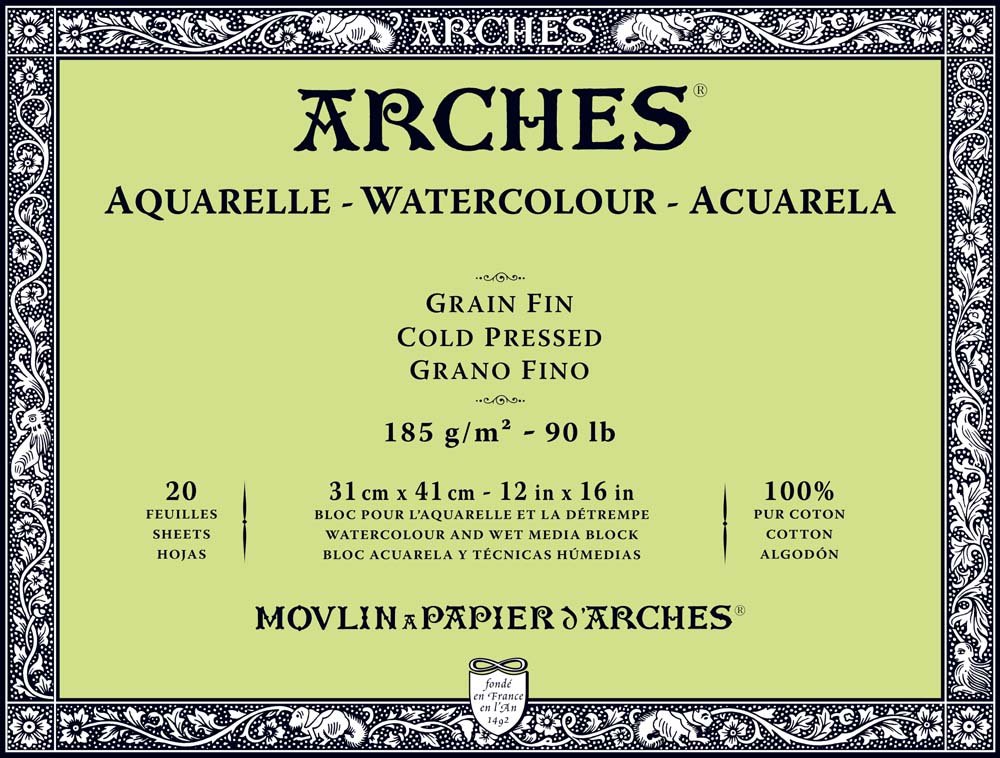 Akvarellblock Kallpressad Arches 185g - 31x41 cm - Akvarellpapper, Block