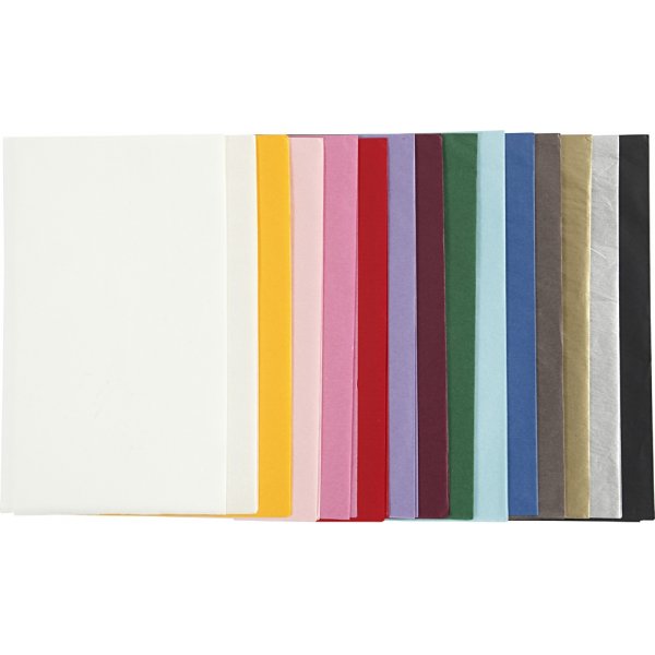 Silkespapper - mixade färger - 50 x 70 cm - 14 g -15 x 2 ark Silkespapper - mixade färger - 50 x 70 cm - 14 g -15 x 2 ark