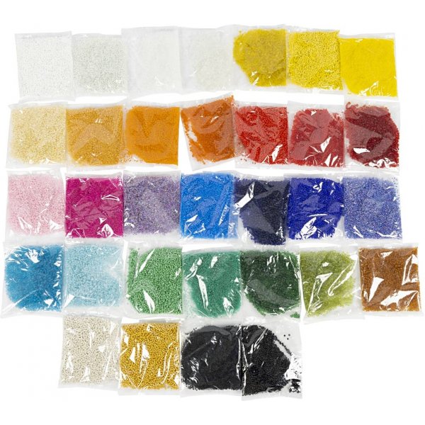 Rocaillepärlor - mixade färger - 32 x 100 g Rocaillepärlor - mixade färger - 32 x 100 g