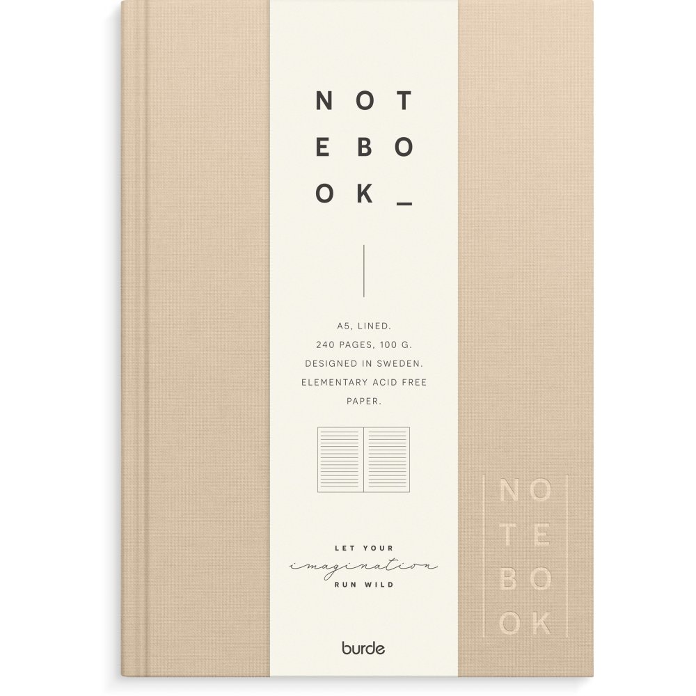 Notesbog - Tekstil - Beige - Foret A5 - Notesbøger, Kontorartikler