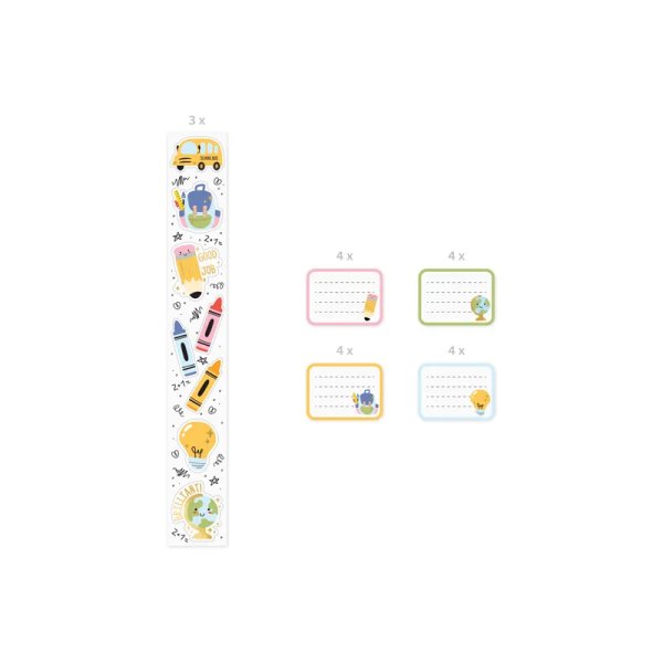 Skolstickers mix - 3 ark och 16 etikettstickers Skolstickers mix - 3 ark och 16 etikettstickers