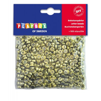 Plastperler Bogstaver 7 mm 500-pak - Guld