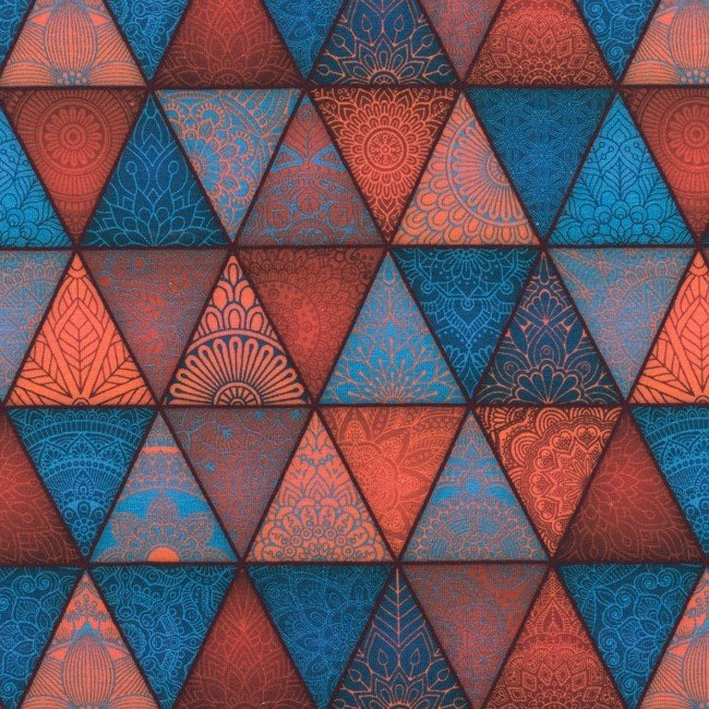 Jersey med print - Mandala Triangle - Vandblå - Digitalt print strik, Strikstof, Stof