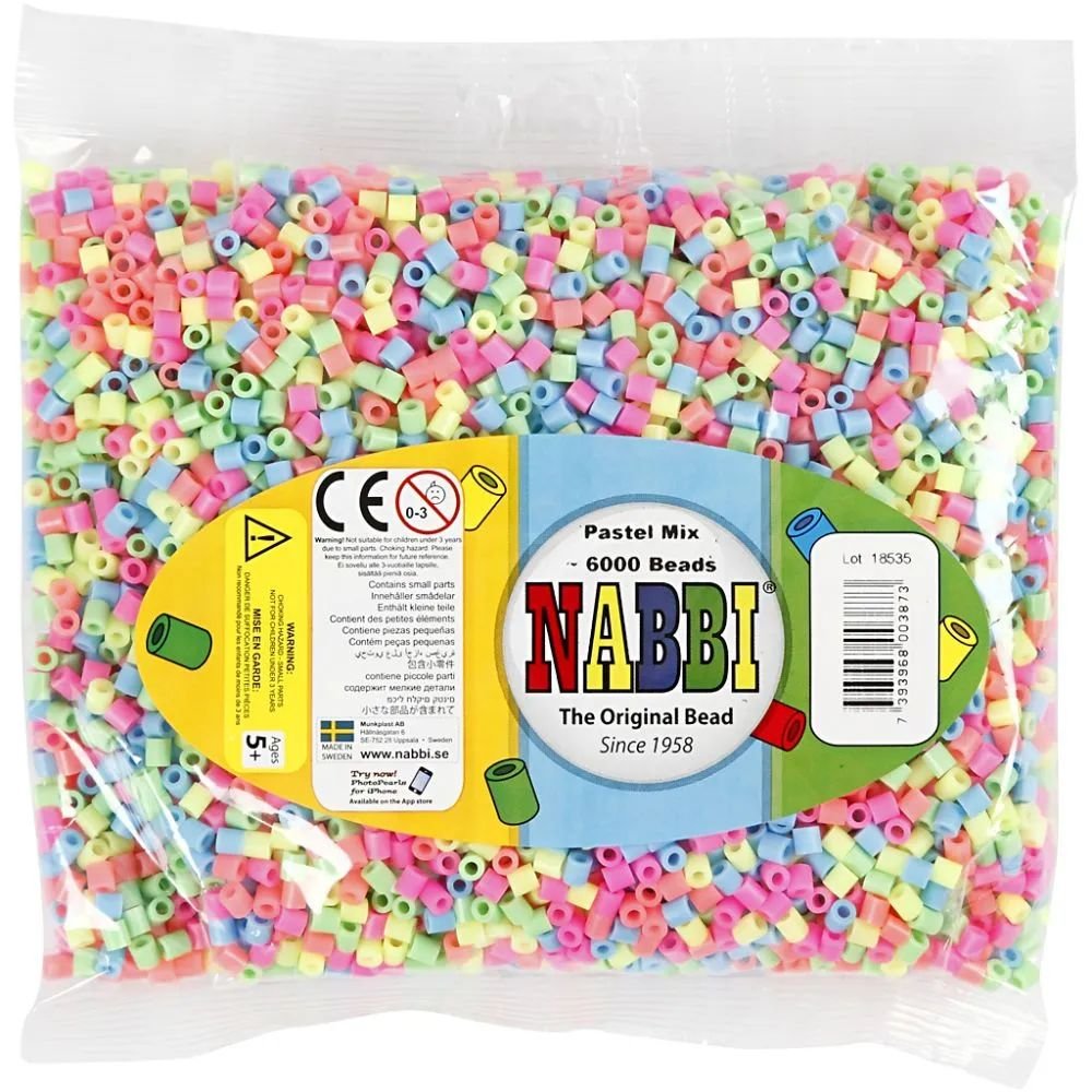 NABBI Tube perler - Pastelfarver - 6000 stk - Rørperler, Perler & perleplader, Håndværk