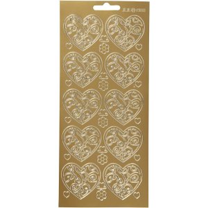 Klistermærker hjerter 10x23 cm guld - 1 ark Klistermærker hjerter 10x23 cm guld - 1 ark