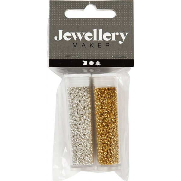 Rocaillepärlor - guld - silver - 2 x 7 g Rocaillepärlor - guld - silver - 2 x 7 g