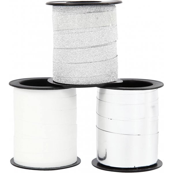 Presentsnören - silver - silverglitter - vit - 3 x 15 m Presentsnören - silver - silverglitter - vit - 3 x 15 m