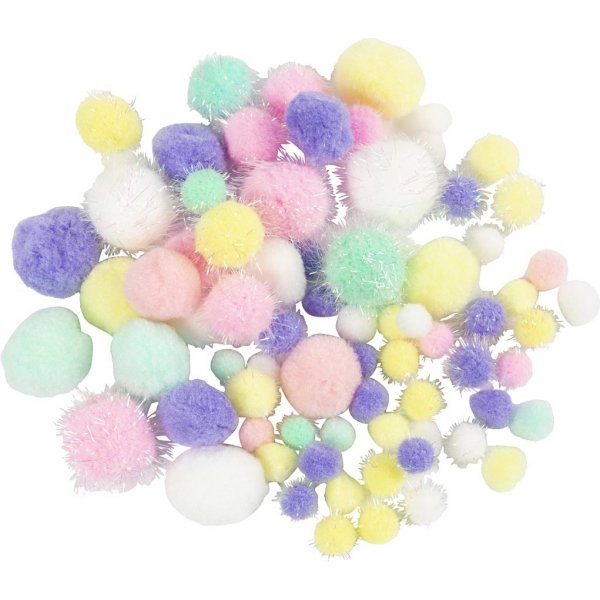 Pompoms - pastellfärger - glitter - 62 g Pompoms - pastellfärger - glitter - 62 g