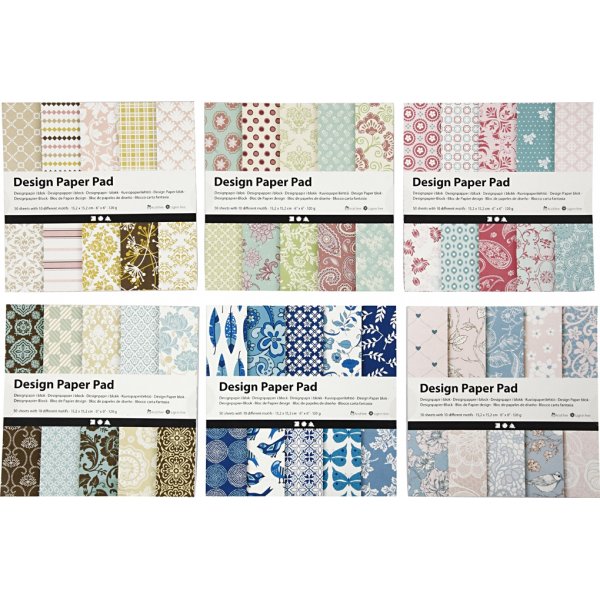 Designpapper - mixade färger - 6 olika block - 6 x 50 ark Designpapper - mixade färger - 6 olika block - 6 x 50 ark