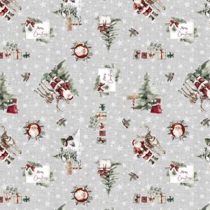 Stof i metermål Julemanden med julemotiv 140 cm Grå - Stof i metermål Stof i metermål Julemanden med julemotiv 140 cm Grå - Stof i metermål