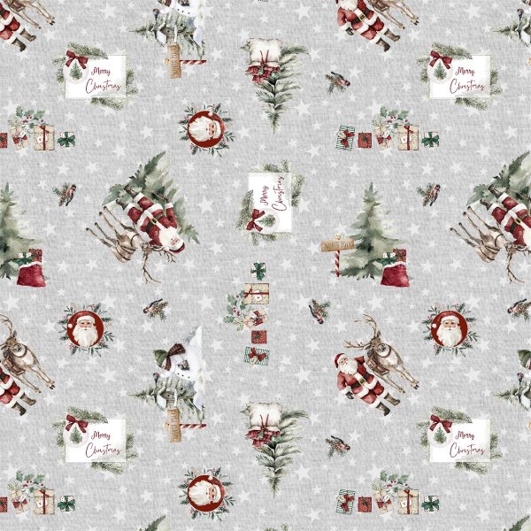 Stof i meterm�l Julemanden med julemotiv 140 cm Gr� - Stof i meterm�l