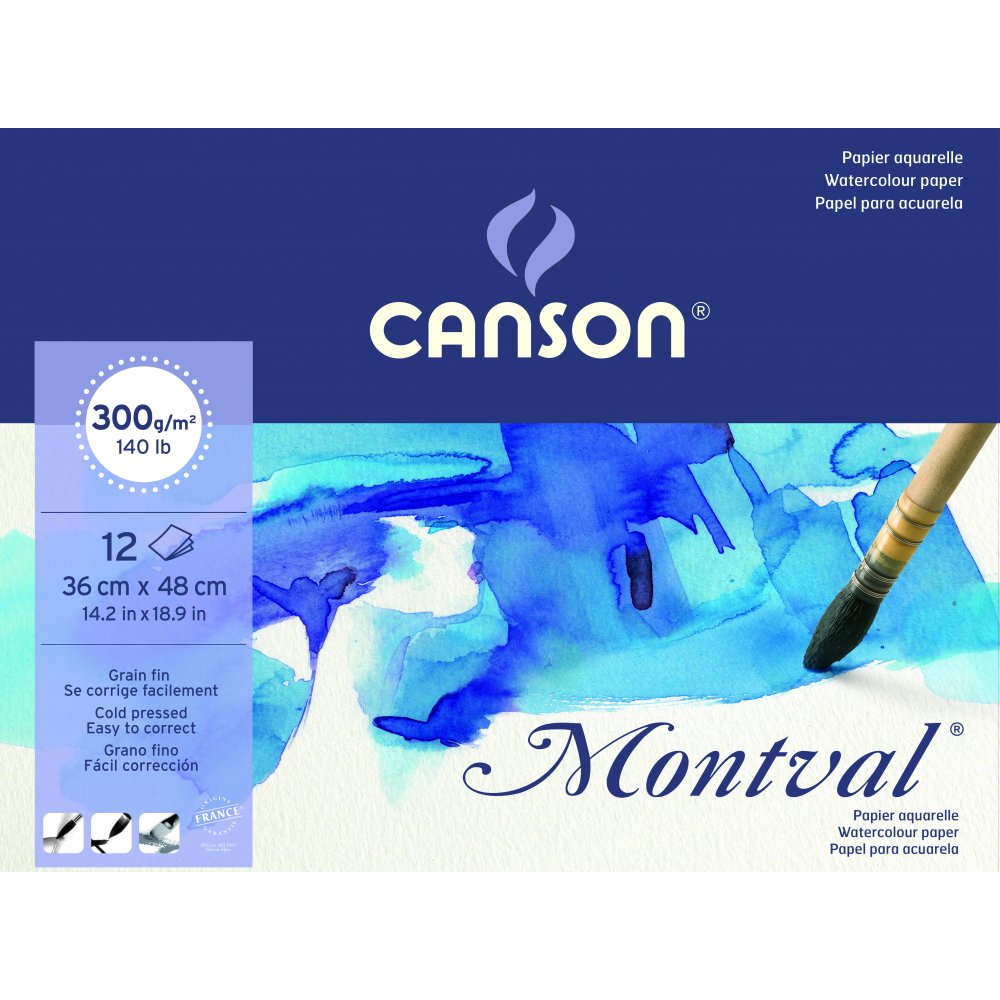Canson Montval 300 g Fin - 36x48 cm - Akvarelpapir, Blok