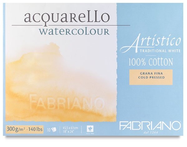 Fabriano Akvarelblok 300 g fin grøn - 305 x 455 mm - Akvarelpapir, Blok