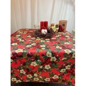 Textilvaxduk julblomma r�d botten 140 cm