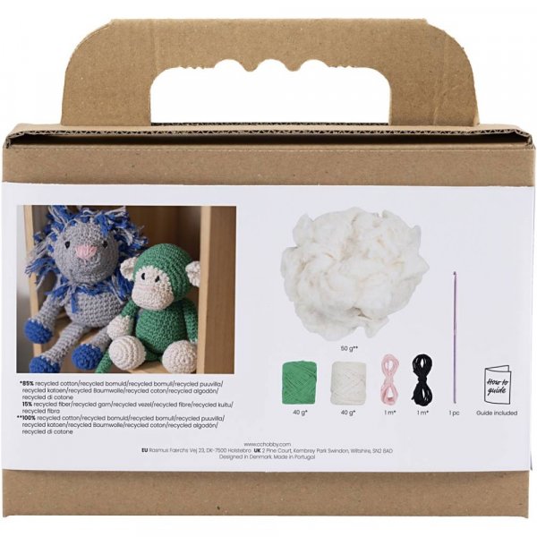 DIY-s�t amigurumi abe gr�n og off-white - 1 pakke.