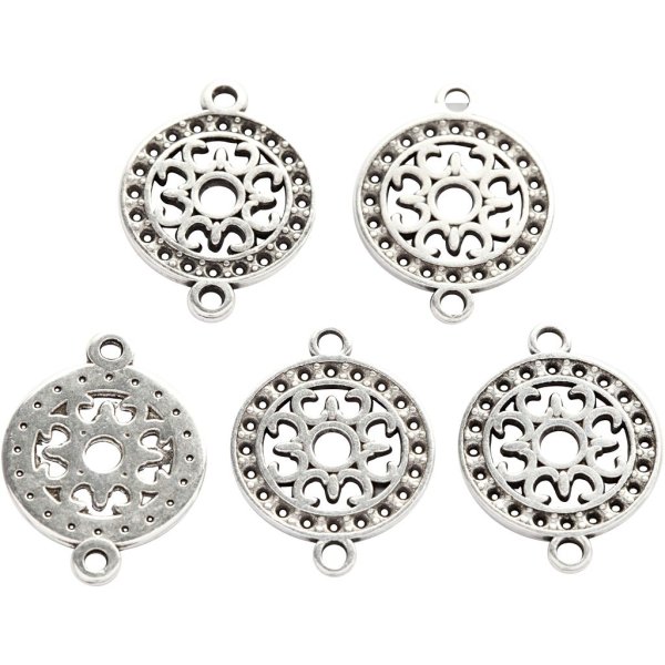 Smykkeanheng rund filigran 14 mm sølvbelagt 5 stk Smykkeanheng rund filigran 14 mm sølvbelagt 5 stk
