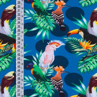 Mönstrad Trikå 160 cm - Tropiska Fåglar Jeans