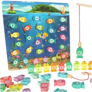 Montessori fiskespel i tr� med magnet 26 delar